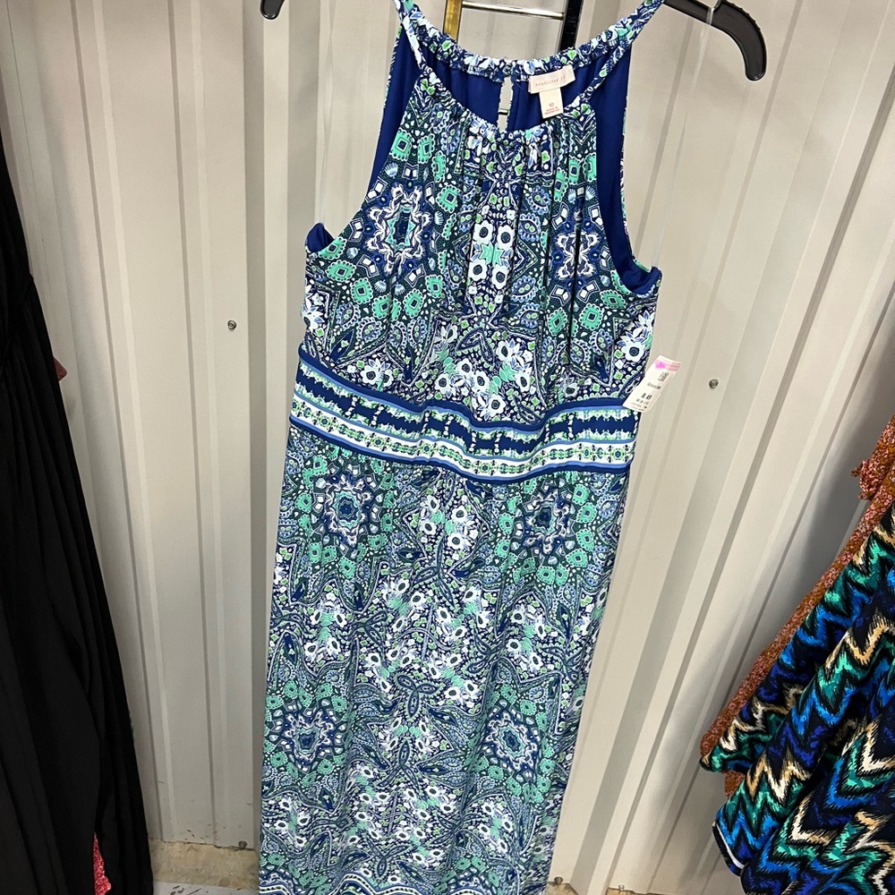 Vibrant Blue and Green Midi Dress
